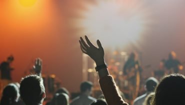 People gathered during a worship service